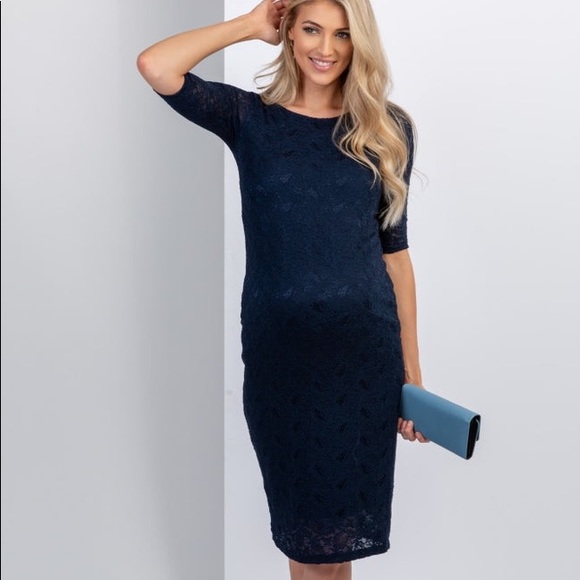 NWT PinkBlush maternity navy lace midi dress - Picture 5 of 10